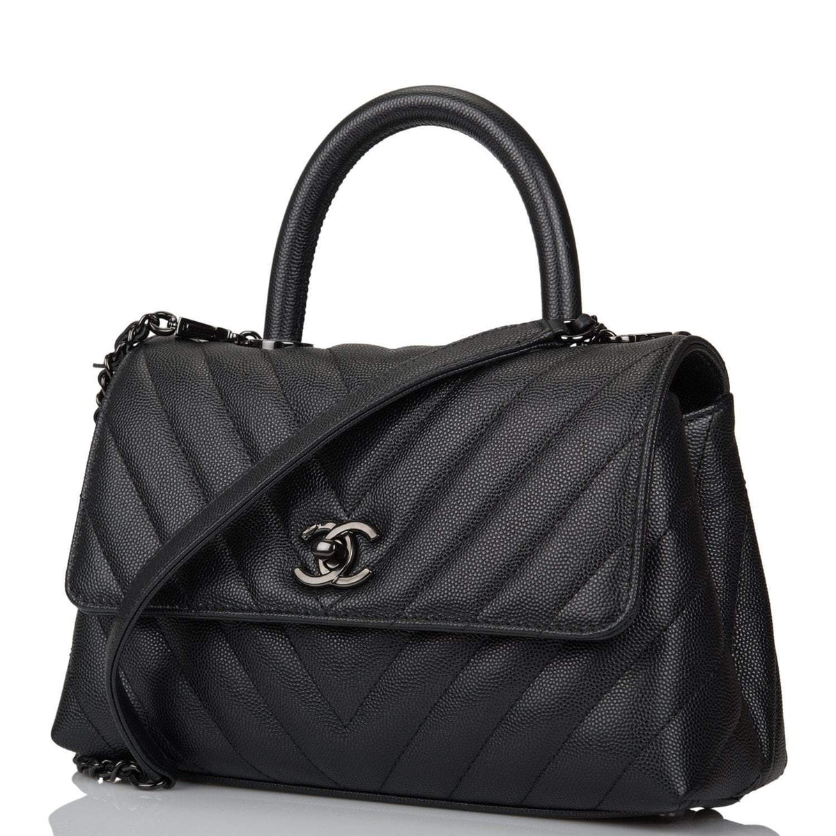 Chanel SO Black Chevron Caviar Mini Coco Handle Flap Bag Black Hardware - image 5