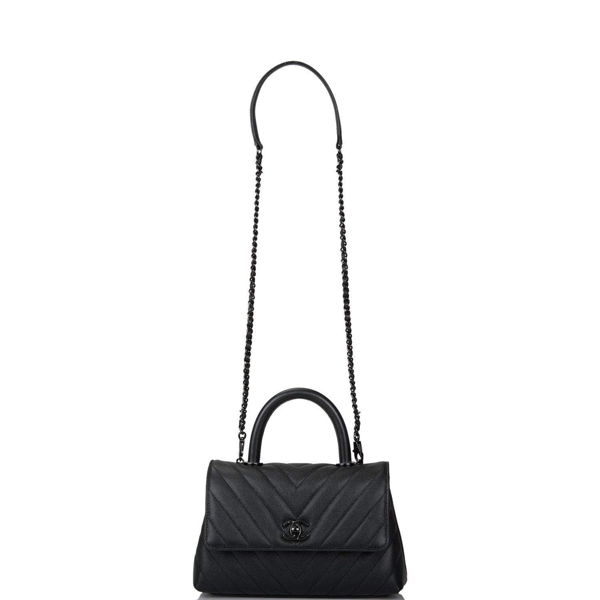 Chanel SO Black Chevron Caviar Mini Coco Handle Flap Bag Black Hardware - image 6