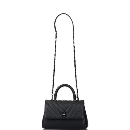 Chanel SO Black Chevron Caviar Mini Coco Handle Flap Bag Black Hardware - image 6