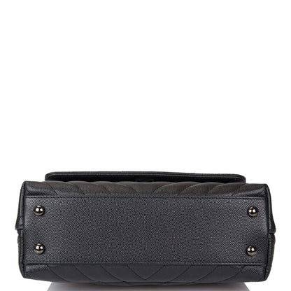 Chanel SO Black Chevron Caviar Mini Coco Handle Flap Bag Black Hardware - image 7