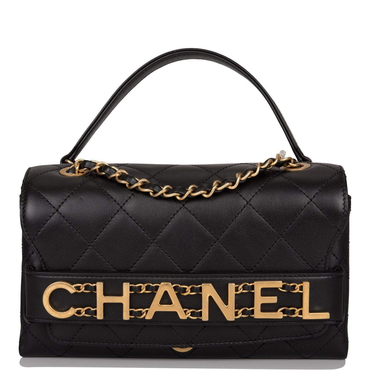 Chanel Black Calfskin Enchained Flap Bag Antique Gold Hardware - photo 1