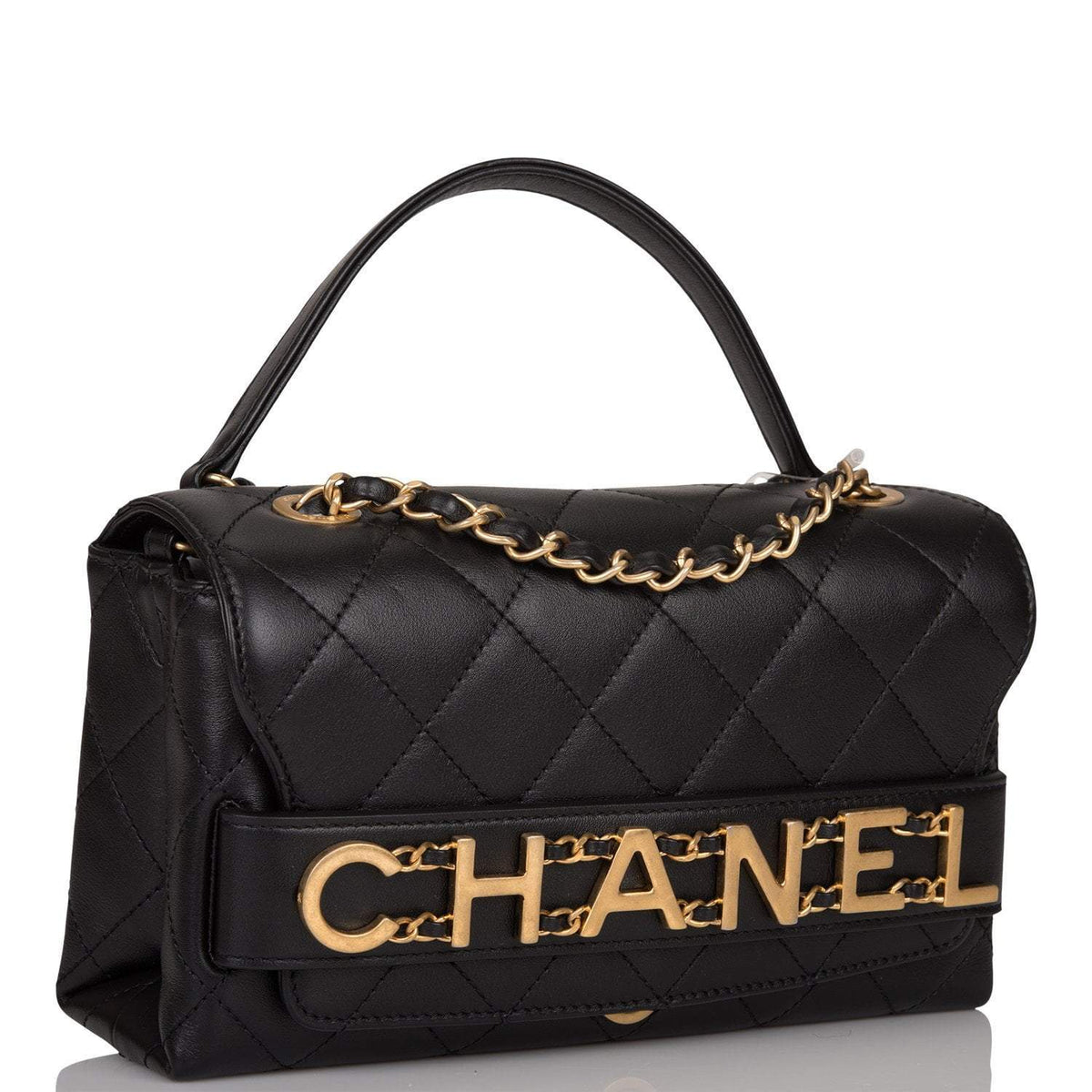 Chanel Black Calfskin Enchained Flap Bag Antique Gold Hardware - photo 2