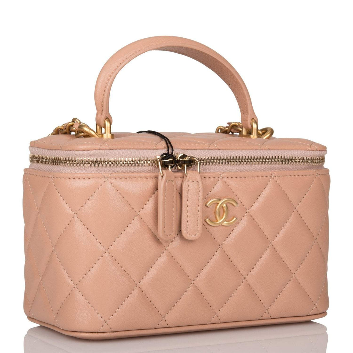 Chanel Beige Quilted Lambskin Small Top Handle Vanity Bag Antique Gold Hardware - photo 2