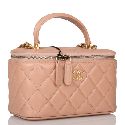 Chanel Beige Quilted Lambskin Small Top Handle Vanity Bag Antique Gold Hardware - photo 2