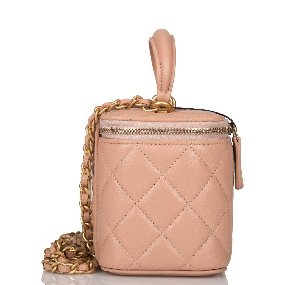 Chanel Beige Quilted Lambskin Small Top Handle Vanity Bag Antique Gold Hardware - photo 3