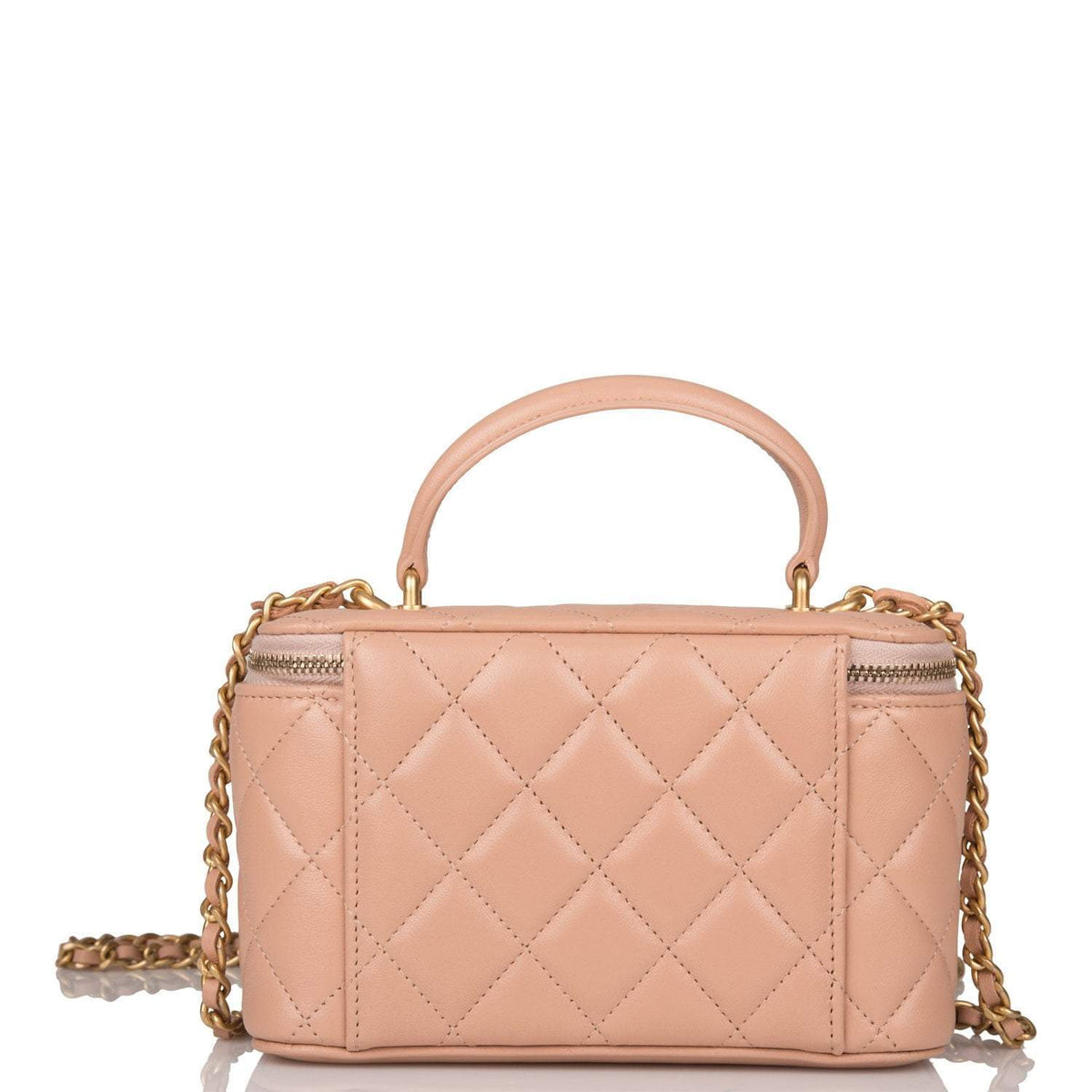 Chanel Beige Quilted Lambskin Small Top Handle Vanity Bag Antique Gold Hardware - photo 4
