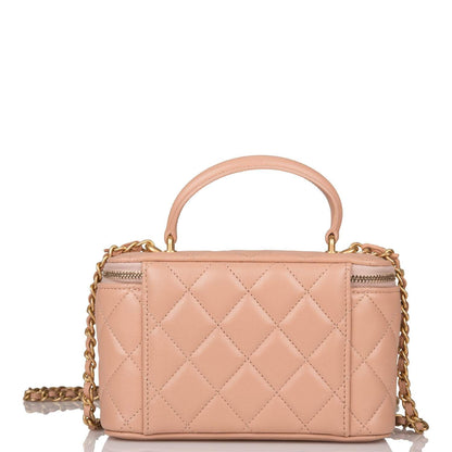 Chanel Beige Quilted Lambskin Small Top Handle Vanity Bag Antique Gold Hardware - photo 4