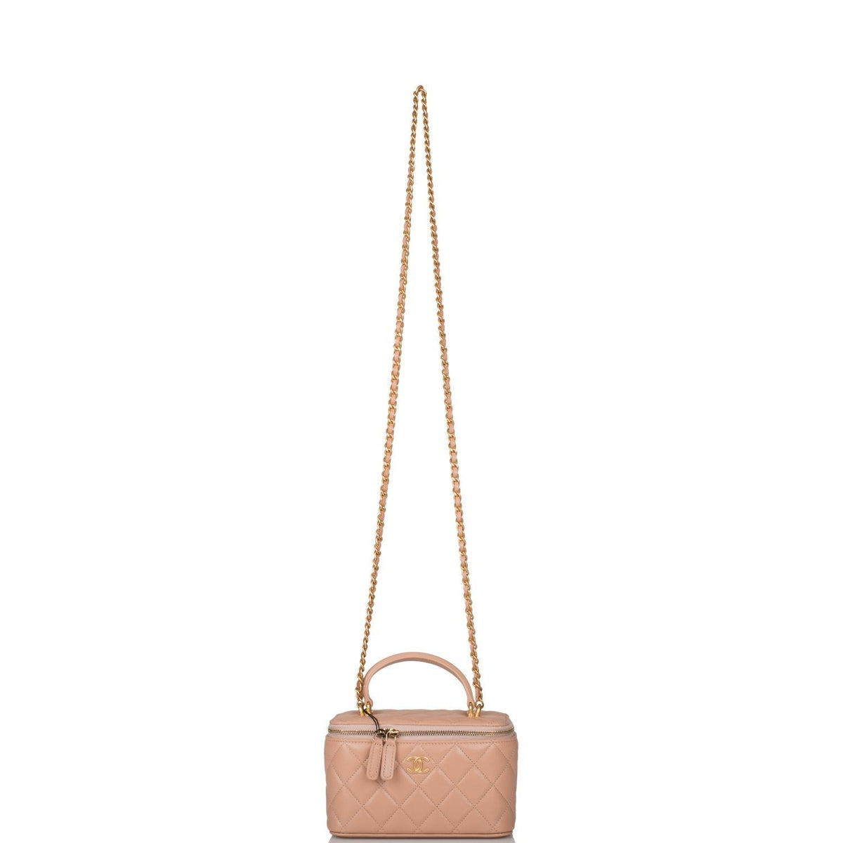 Chanel Beige Quilted Lambskin Small Top Handle Vanity Bag Antique Gold Hardware - photo 6