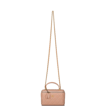 Chanel Beige Quilted Lambskin Small Top Handle Vanity Bag Antique Gold Hardware - photo 6