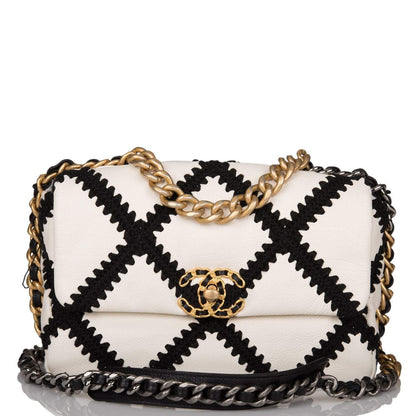 Chanel White and Black Crochet Quilted Calfskin Medium 19 Flap Bag Mixed Hardware - photo 1