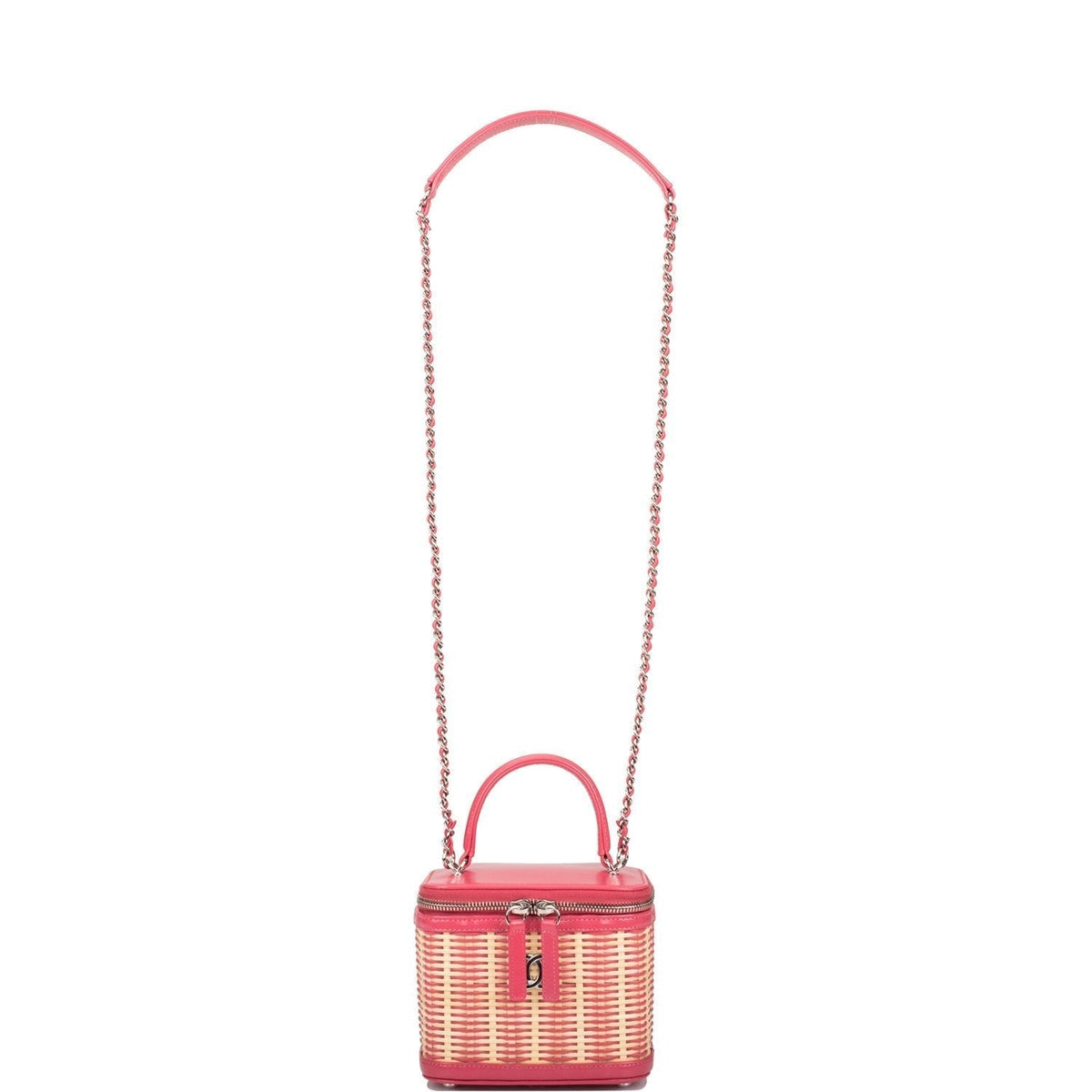 Chanel Pink Small Rattan Vanity Case Silver Hardware - photo 7
