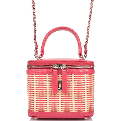 Chanel Pink Small Rattan Vanity Case Silver Hardware - photo 1