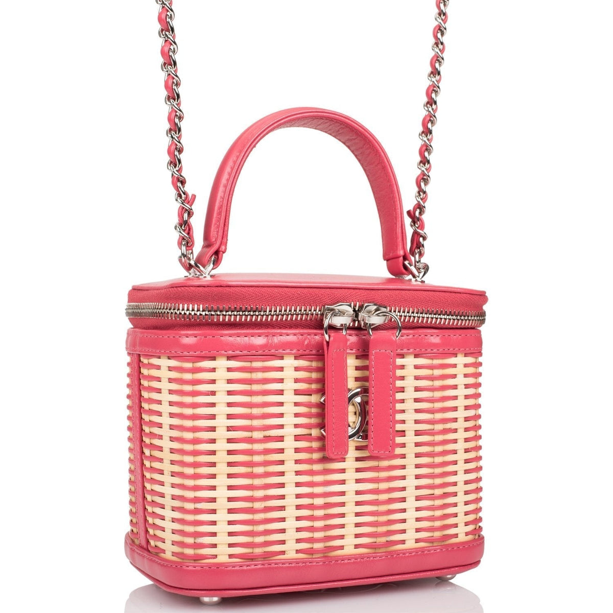 Chanel Pink Small Rattan Vanity Case Silver Hardware - photo 2