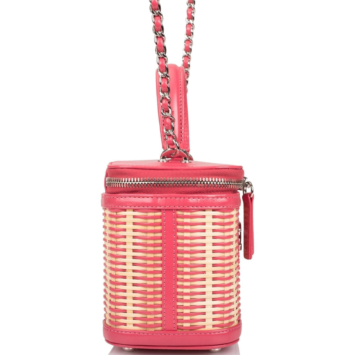 Chanel Pink Small Rattan Vanity Case Silver Hardware - photo 3