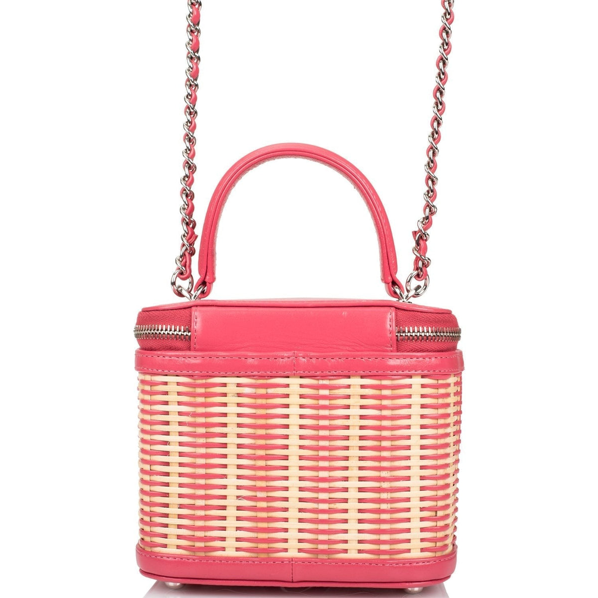 Chanel Pink Small Rattan Vanity Case Silver Hardware - photo 4