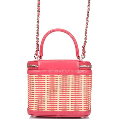 Chanel Pink Small Rattan Vanity Case Silver Hardware - photo 4