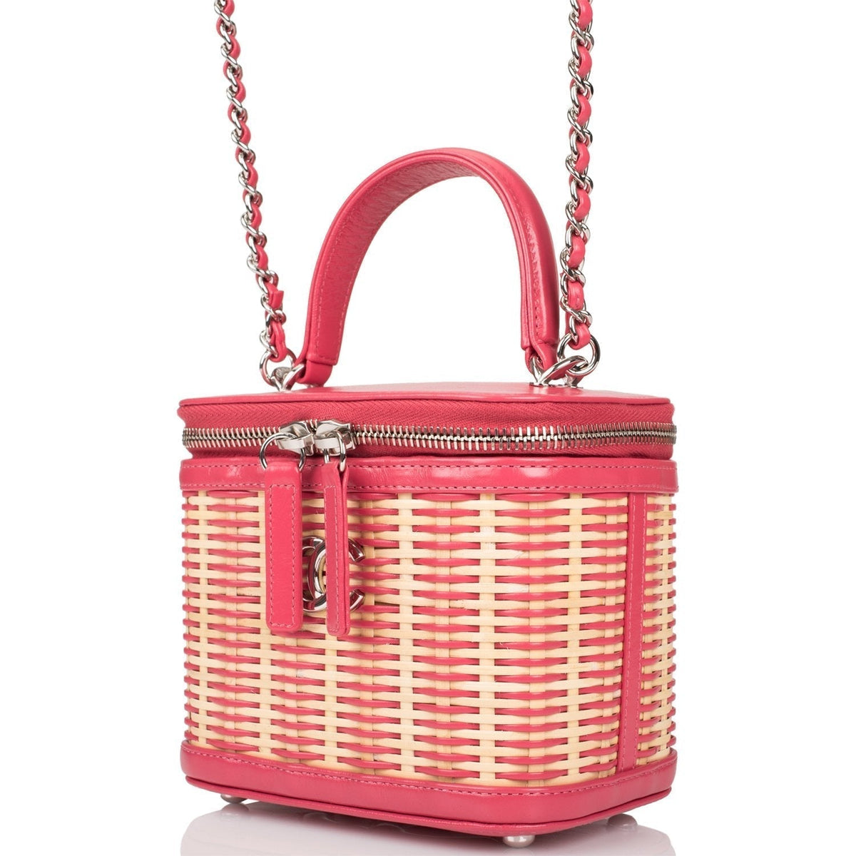 Chanel Pink Small Rattan Vanity Case Silver Hardware - photo 5