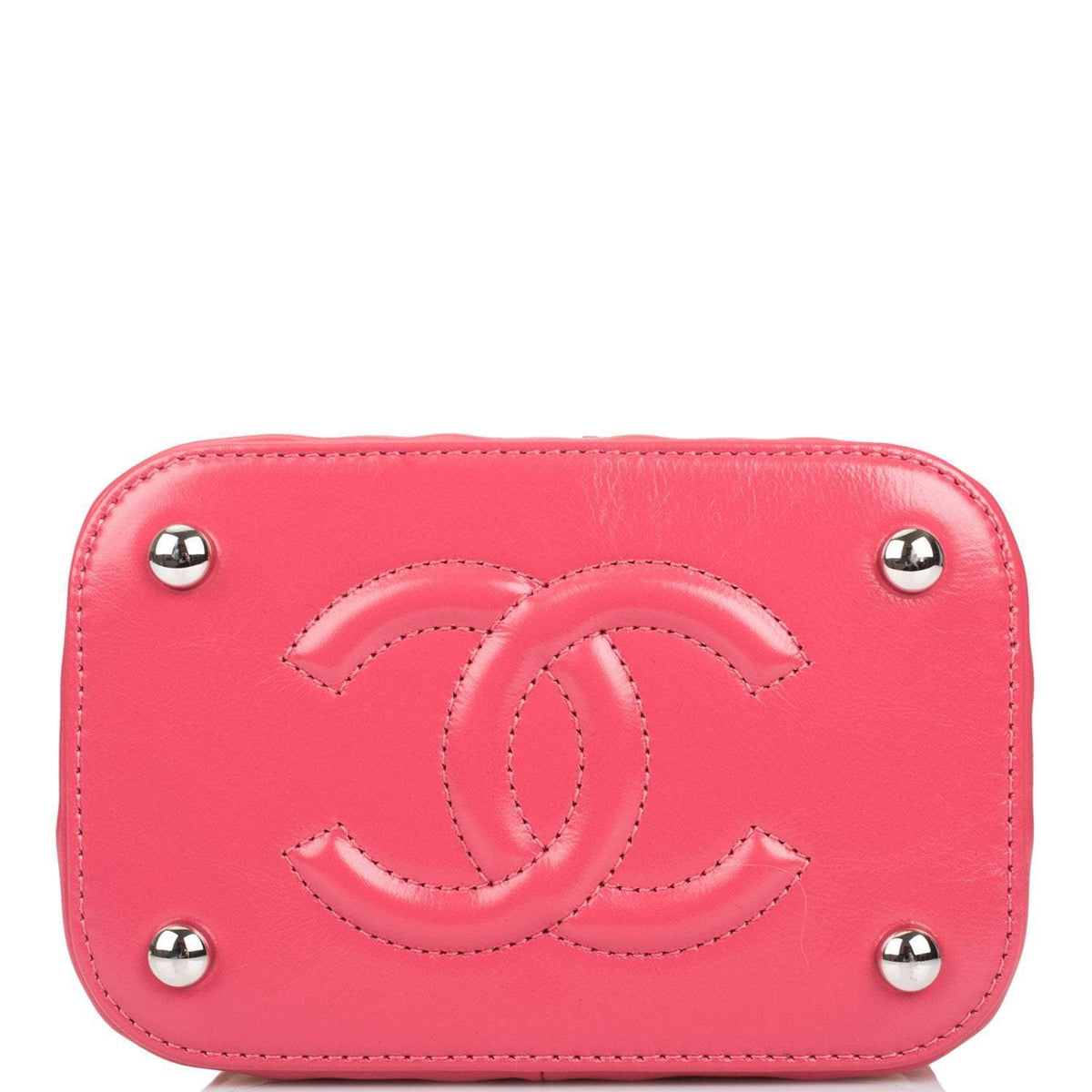 Chanel Pink Small Rattan Vanity Case Silver Hardware - photo 6