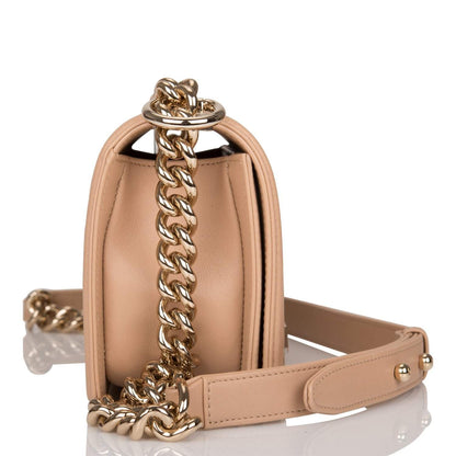 Chanel Camel Quilted Lambskin Small Boy Bag Light Gold Hardware - photo 3