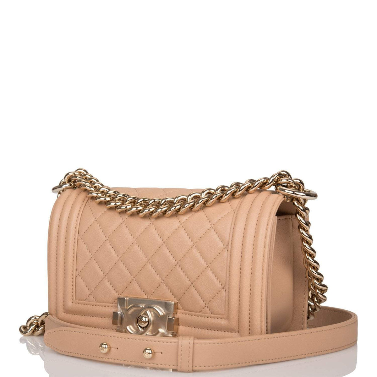 Chanel Camel Quilted Lambskin Small Boy Bag Light Gold Hardware - photo 5