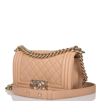 Chanel Camel Quilted Lambskin Small Boy Bag Light Gold Hardware - photo 5