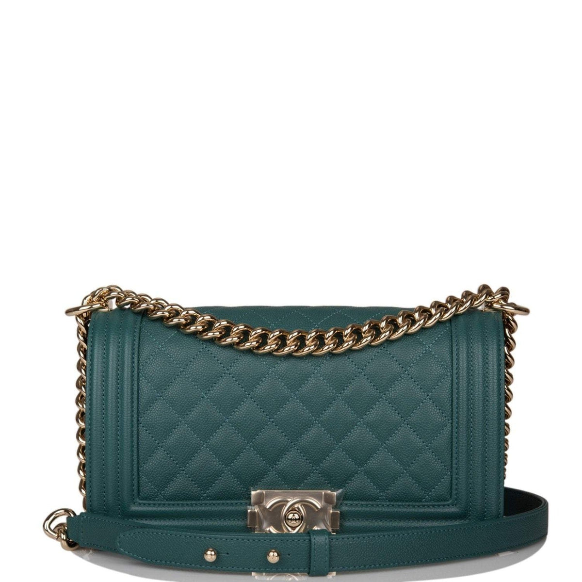 Chanel Green Quilted Caviar Medium Boy Bag Light Gold Hardware - photo 1