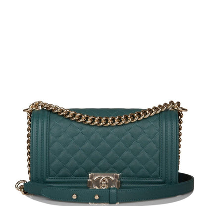 Chanel Green Quilted Caviar Medium Boy Bag Light Gold Hardware - photo 1
