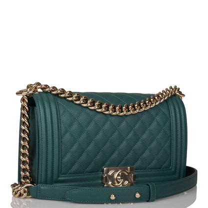 Chanel Green Quilted Caviar Medium Boy Bag Light Gold Hardware - photo 3