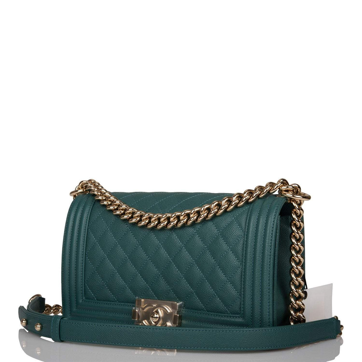 Chanel Green Quilted Caviar Medium Boy Bag Light Gold Hardware - photo 6
