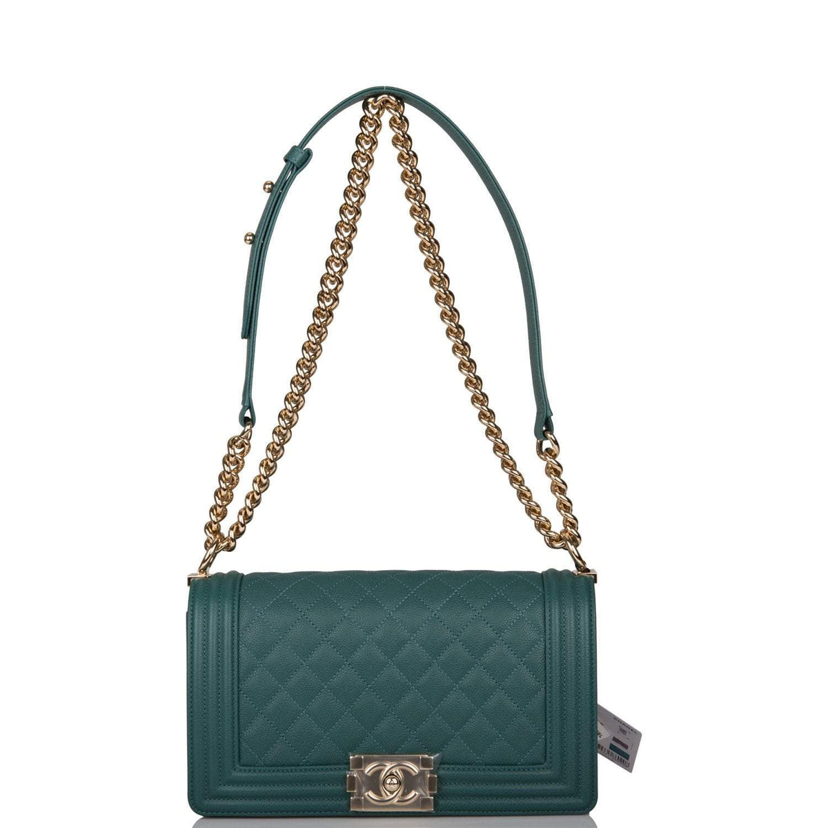 Chanel Green Quilted Caviar Medium Boy Bag Light Gold Hardware - photo 2