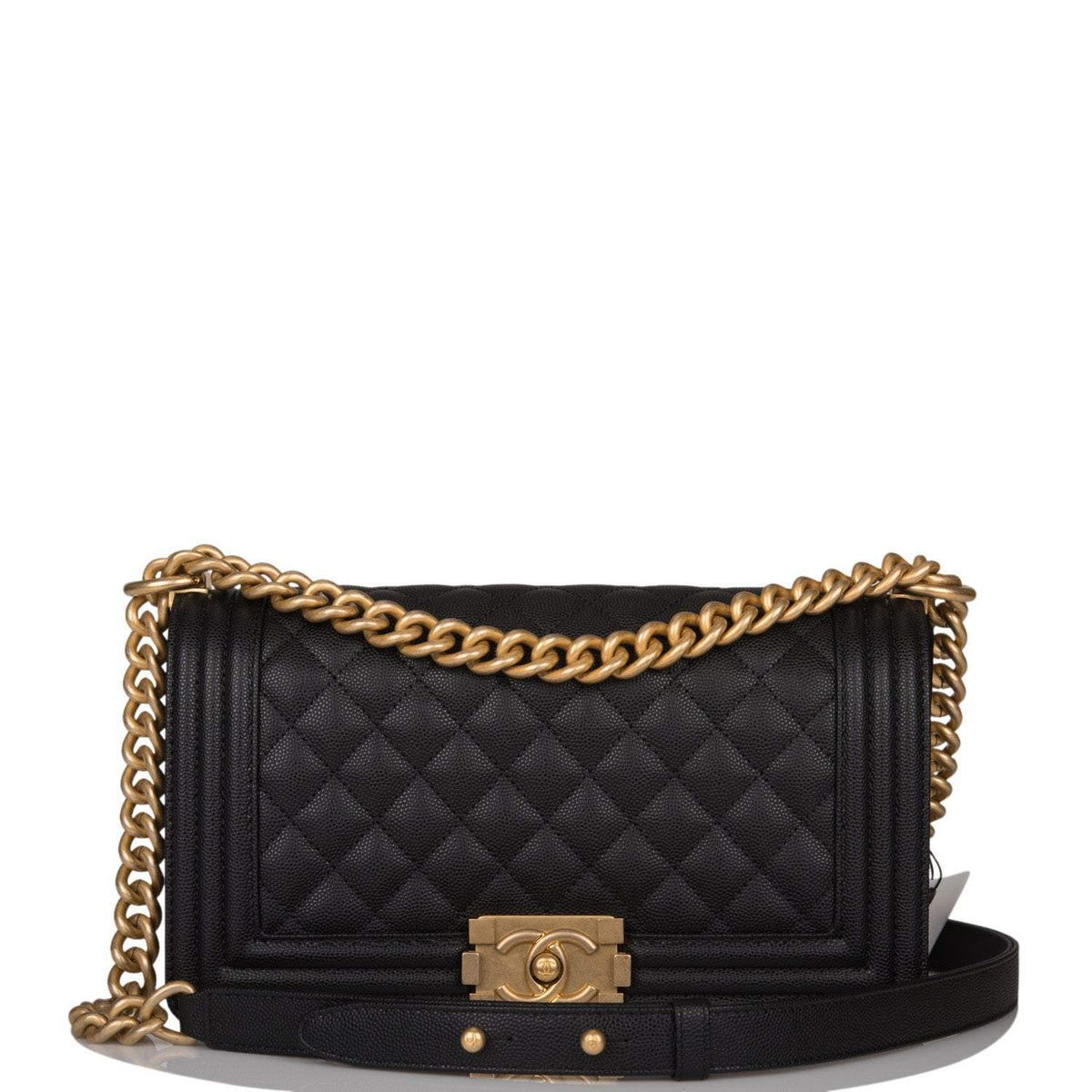 Chanel Black Quilted Caviar Medium Boy Bag Antique Gold Hardware - image 1