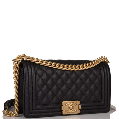 Chanel Black Quilted Caviar Medium Boy Bag Antique Gold Hardware - image 5