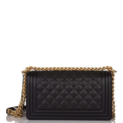 Chanel Black Quilted Caviar Medium Boy Bag Antique Gold Hardware - image 4
