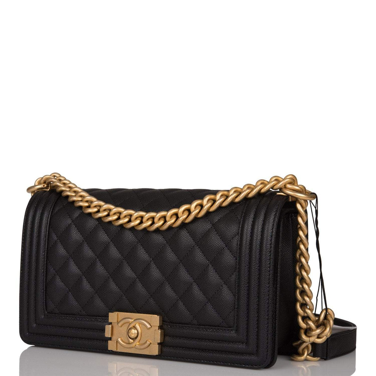 Chanel Black Quilted Caviar Medium Boy Bag Antique Gold Hardware - image 2