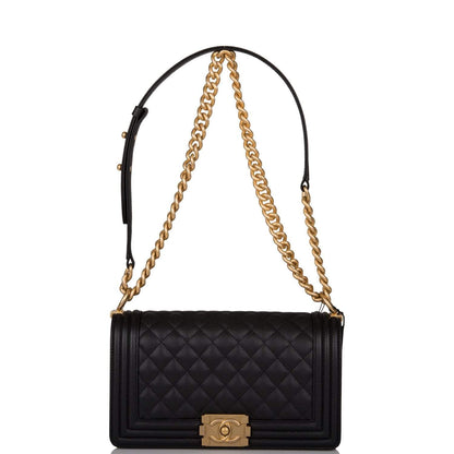 Chanel Black Quilted Caviar Medium Boy Bag Antique Gold Hardware - image 7