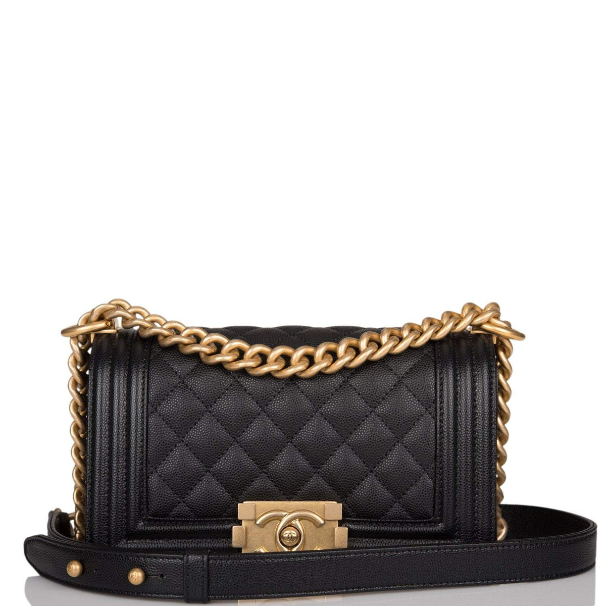 Chanel Small Boy Bag Black Caviar Antique Gold Hardware - photo 1