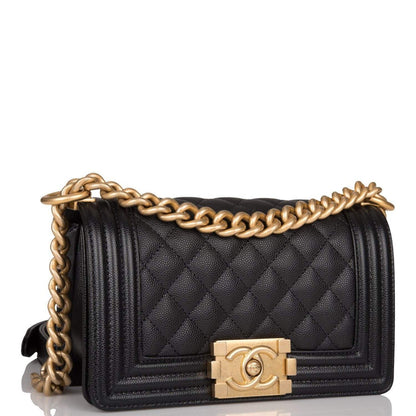 Chanel Small Boy Bag Black Caviar Antique Gold Hardware - photo 4