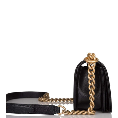 Chanel Small Boy Bag Black Caviar Antique Gold Hardware - photo 2