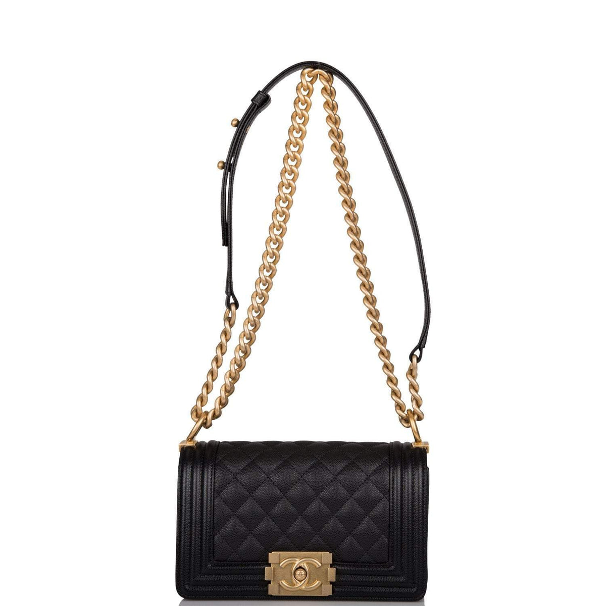 Chanel Small Boy Bag Black Caviar Antique Gold Hardware - photo 6