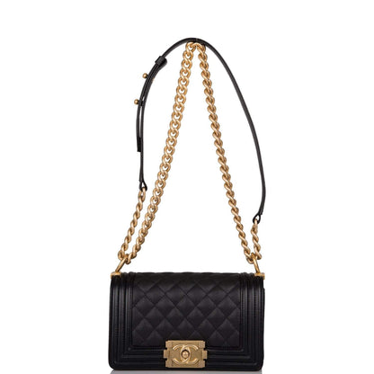 Chanel Small Boy Bag Black Caviar Antique Gold Hardware - photo 6
