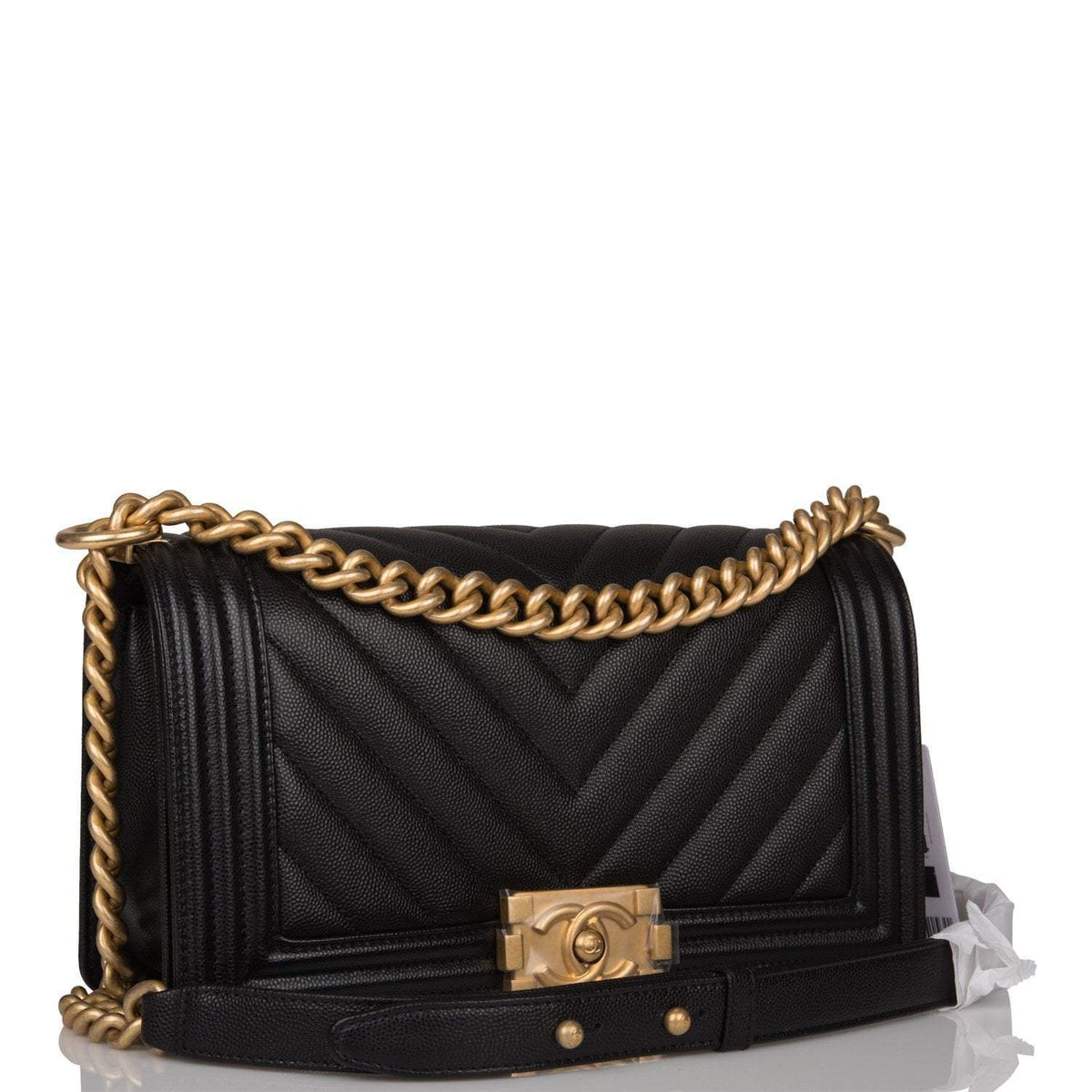 Chanel Medium Boy Bag Black Chevron Caviar Antique Gold Hardware - photo 2