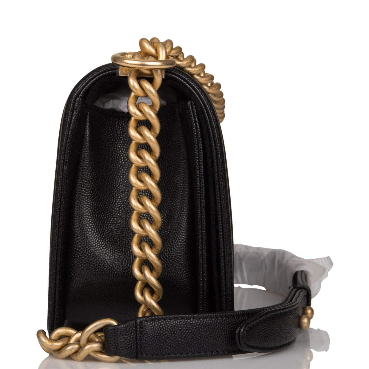 Chanel Medium Boy Bag Black Chevron Caviar Antique Gold Hardware - photo 3