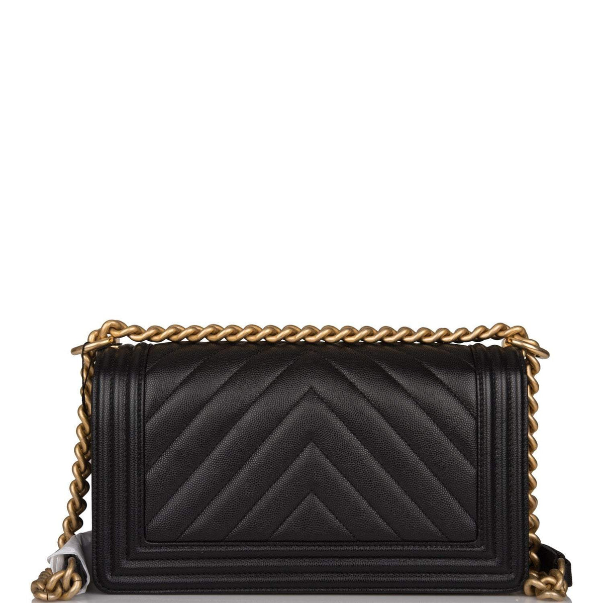 Chanel Medium Boy Bag Black Chevron Caviar Antique Gold Hardware - photo 4