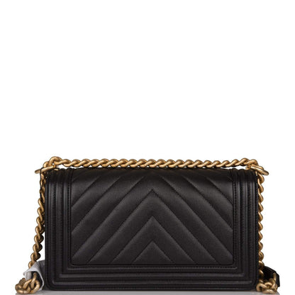 Chanel Medium Boy Bag Black Chevron Caviar Antique Gold Hardware - photo 4