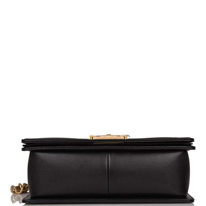Chanel Medium Boy Bag Black Chevron Caviar Antique Gold Hardware - photo 6