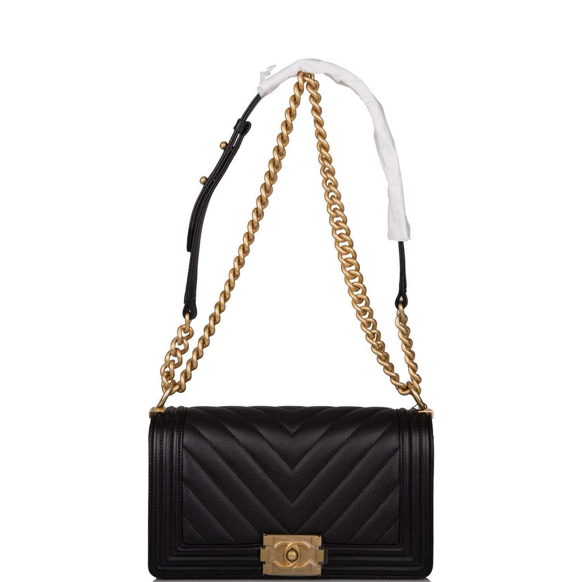 Chanel Medium Boy Bag Black Chevron Caviar Antique Gold Hardware - photo 7