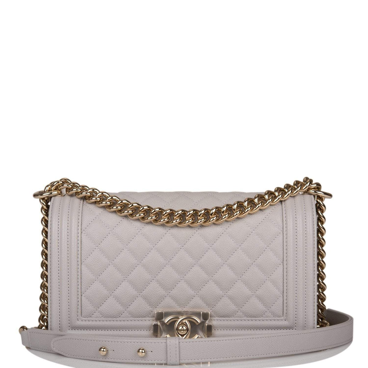 Chanel Medium Boy Bag Grey Quilted Caviar Light Gold Hardware - photo 1