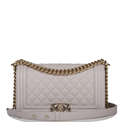 Chanel Medium Boy Bag Grey Quilted Caviar Light Gold Hardware - photo 1
