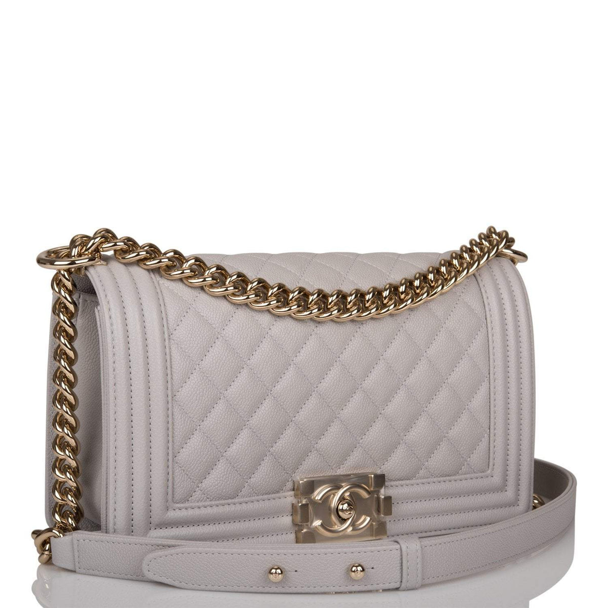 Chanel Medium Boy Bag Grey Quilted Caviar Light Gold Hardware - photo 2