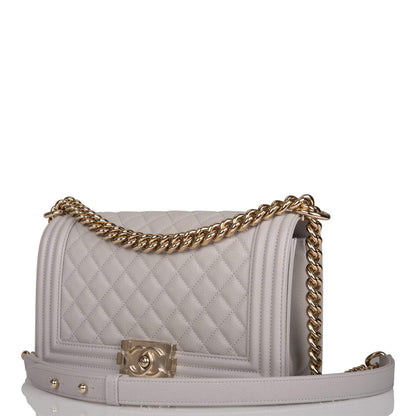 Chanel Medium Boy Bag Grey Quilted Caviar Light Gold Hardware - photo 4